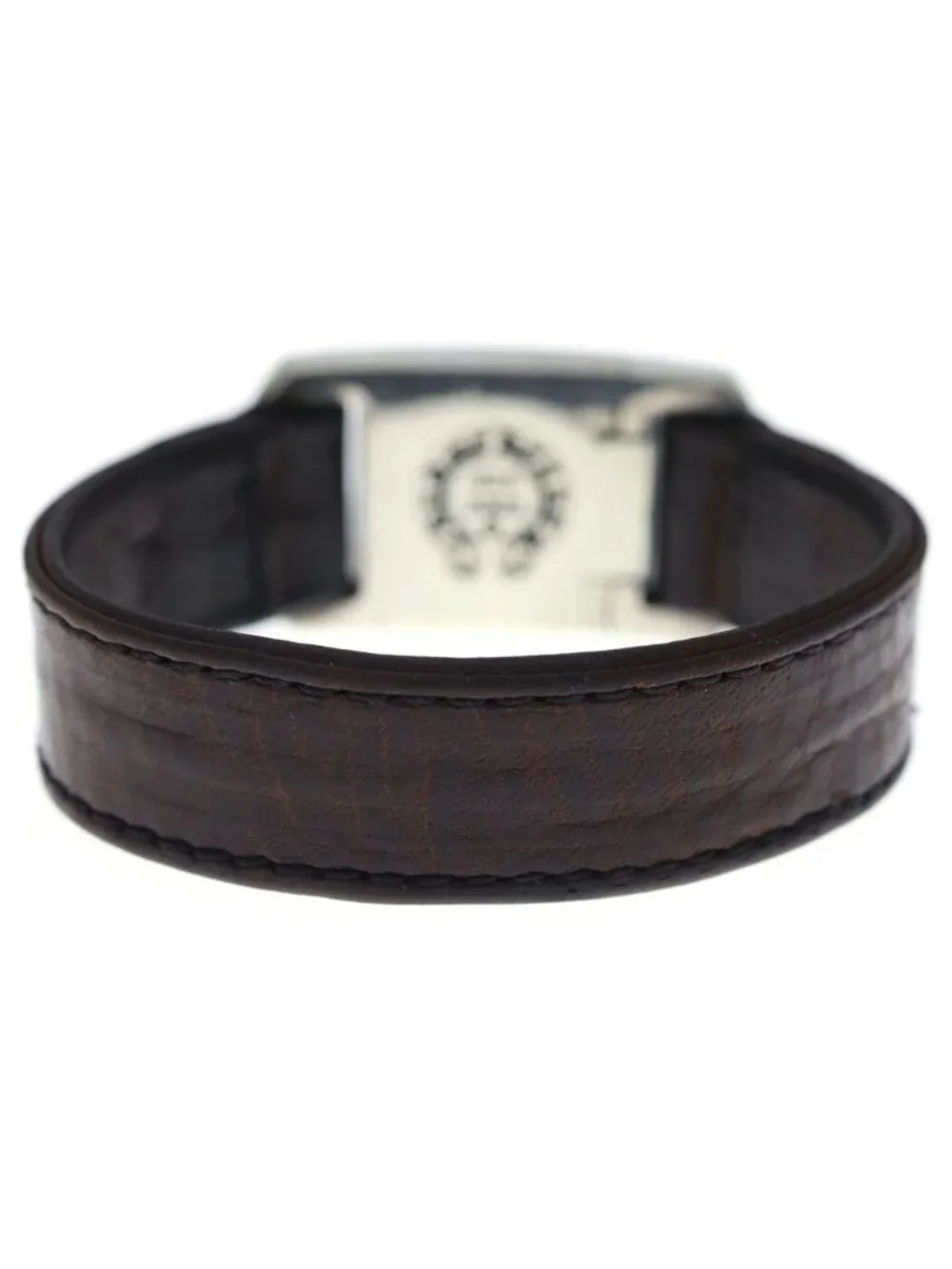 Chrome Hearts Harness Cross Box Leather Bracelet Silver Brown